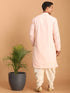 Vastramay Men's Pink Mirror Kurta Dhoti Set